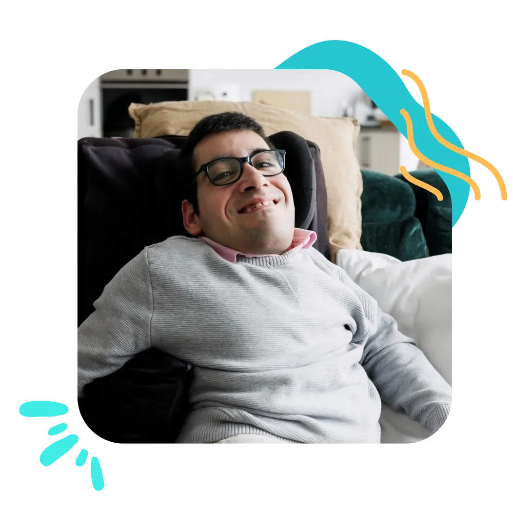 Disabled man smiling at camera